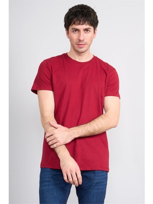 Çetinkaya Mentality 2772 Bisiklet Yaka Slimfit Basic T-Shirt Bordo