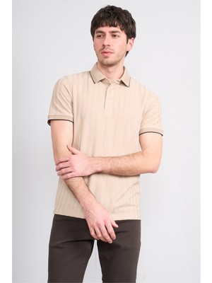 Çetinkaya Mentality 4562 Polo Yaka Regular Modelli T-Shirt Taş