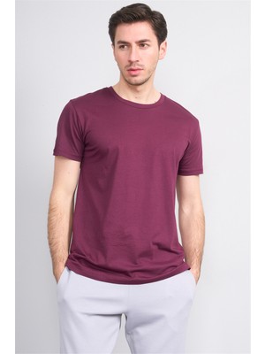 Çetinkaya Mentality 2772 Bisiklet Yaka Slimfit Basic T-Shirt Mürdüm