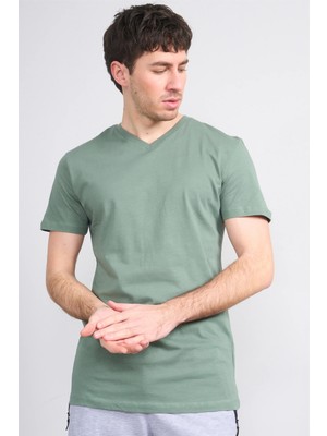 Çetinkaya Mentality 2772 V Yaka Slimfit Basic T-Shirt Haki