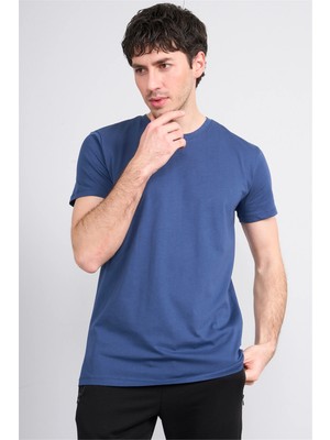 Çetinkaya Mentality 2772 Bisiklet Yaka Slimfit Basic T-Shirt Indigo