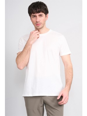 Çetinkaya Mentality 2772 Bisiklet Yaka Slimfit Basic T-Shirt Krem