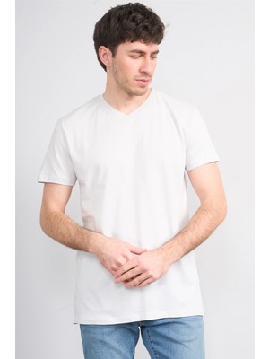 Çetinkaya Mentality 2772 V Yaka Slimfit Basic T-Shirt Taş