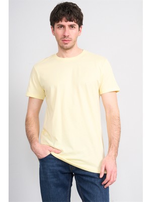 Çetinkaya Mentality 2772 Bisiklet Yaka Slimfit Basic T-Shirt Uçuk Sarı