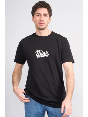 Çetinkaya Mentality 4503 Bisiklet Yaka Regular Baskılı T-Shirt Siyah