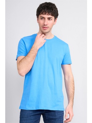 Çetinkaya Mentality 2772 Bisiklet Yaka Slimfit Basic T-Shirt Koyu Mavi