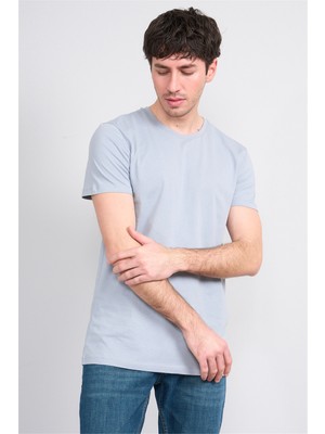 Çetinkaya Mentality 2772 Bisiklet Yaka Slimfit Basic T-Shirt Düz Açık Gri