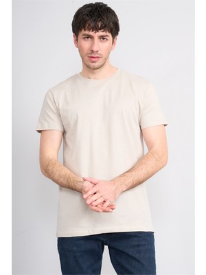 Çetinkaya Mentality 2772 Bisiklet Yaka Slimfit Basic T-Shirt Vizon