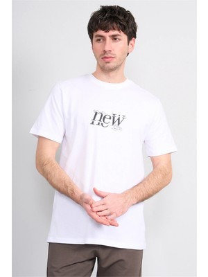 Çetinkaya Mentality 4493 Bisiklet Yaka Regular Baskılı T-Shirt Beyaz