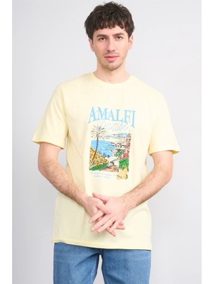 Çetinkaya Mentality 4645 Bisiklet Yaka Regular Baskılı T-Shirt Uçuk Sarı