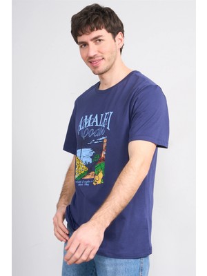 Çetinkaya Mentality 4645 Bisiklet Yaka Regular Baskılı T-Shirt Açık Lacivert