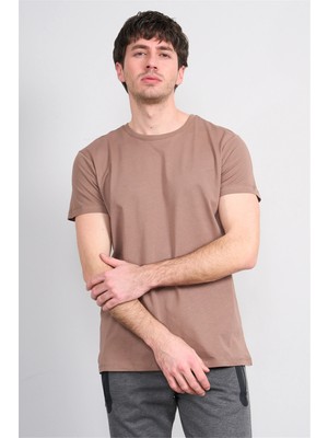 Çetinkaya Mentality 2772 Bisiklet Yaka Slimfit Basic T-Shirt Kakao