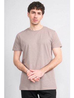 Çetinkaya Mentality 2772 Bisiklet Yaka Slimfit Basic T-Shirt Koyu Vizon