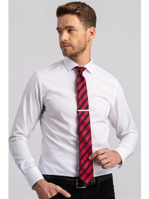 Tudors Slim Fit Uzun Kollu Pamuklu Kolay Ütülenebilir Erkek Beyaz Gömlek