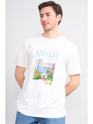 Çetinkaya Mentality 4645 Bisiklet Yaka Regular Baskılı T-Shirt Krem