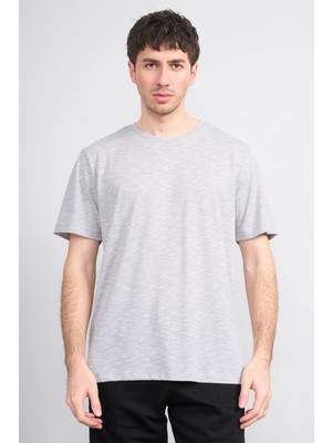 Çetinkaya Mentality 3446 Bisiklet Yaka Flamlı Sıngle Jersey Regular T-Shirt Gri