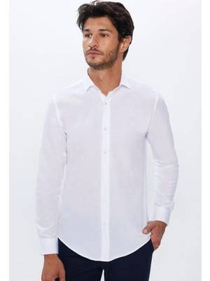 Tudors Slim Fit Uzun Kollu Pamuklu Kolay Ütü Beyaz Erkek Gömlek