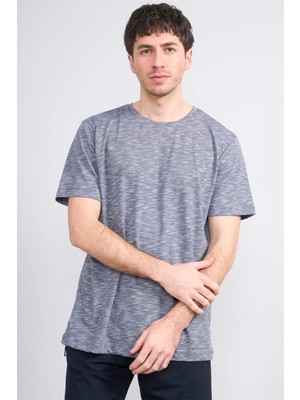 Çetinkaya Mentality 3446 Bisiklet Yaka Flamlı Sıngle Jersey Regular T-Shirt Lacivert