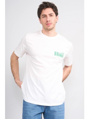 Çetinkaya Mentality 4382 Bisiklet Yaka Regular Baskılı T-Shirt Krem