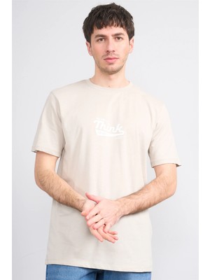 Çetinkaya Mentality 4503 Bisiklet Yaka Regular Baskılı T-Shirt Vizon