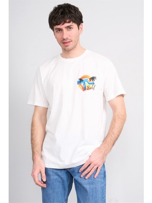 Çetinkaya Mentality 4215 Bisiklet Yaka Regular Baskılı T-Shirt Krem