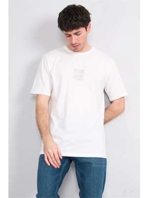 Çetinkaya Mentality 4398 Bisiklet Yaka Regular Baskılı T-Shirt Krem