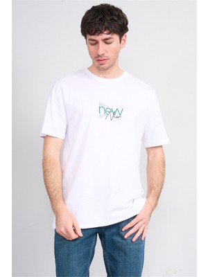 Çetinkaya Mentality 4647 Bisiklet Yaka Regular Baskılı T-Shirt Beyaz