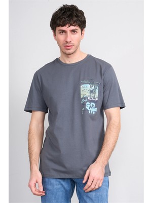 Çetinkaya Mentality 4635 Bisiklet Yaka Regular Baskılı T-Shirt Koyu Gri