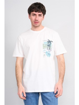 Çetinkaya Mentality 4635 Bisiklet Yaka Regular Baskılı T-Shirt Krem