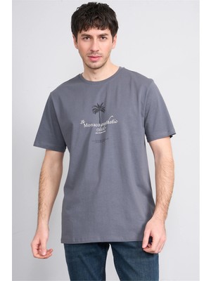 Çetinkaya Mentality 4209 Bisiklet Yaka Regular Baskılı T-Shirt Koyu Gri