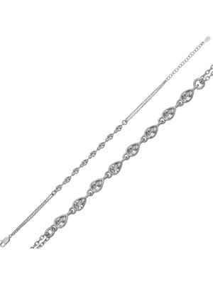 Gumush Gümüş Damla Kesim Sıra Taşlı Kadın Bileklik