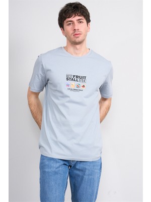 Çetinkaya Mentality 4304 Bisiklet Yaka Regular Baskılı T-Shirt Açık Gri