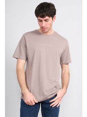 Çetinkaya Mentality 4212 Bisiklet Yaka Regular Baskılı T-Shirt Koyu Vizon