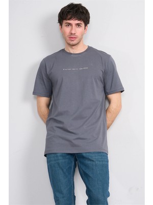 Çetinkaya Mentality 4212 Bisiklet Yaka Regular Baskılı T-Shirt Koyu Gri