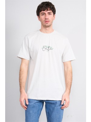 Çetinkaya Mentality 4500 Bisiklet Yaka Regular Baskılı T-Shirt Taş