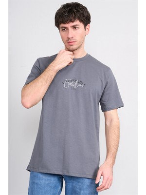 Çetinkaya Mentality 4500 Bisiklet Yaka Regular Baskılı T-Shirt Koyu Gri