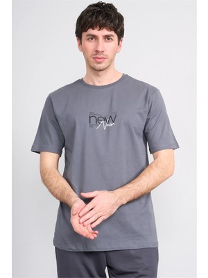 Çetinkaya Mentality 4647 Bisiklet Yaka Regular Baskılı T-Shirt Koyu Gri