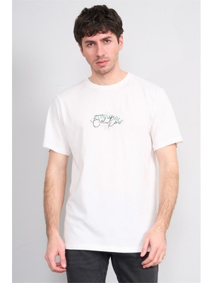 Çetinkaya Mentality 4500 Bisiklet Yaka Regular Baskılı T-Shirt Krem