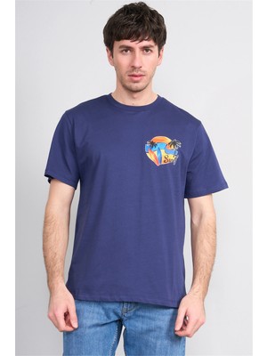 Çetinkaya Mentality 4215 Bisiklet Yaka Regular Baskılı T-Shirt Açık Lacivert