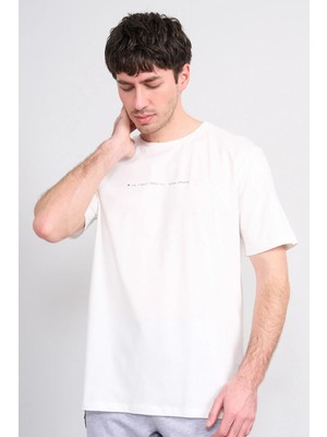 Çetinkaya Mentality 4212 Bisiklet Yaka Regular Baskılı T-Shirt Krem