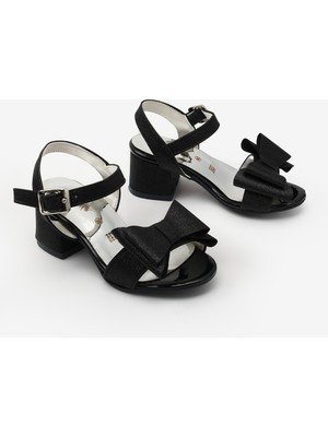 Le Mabelle Siyah Bilekten Bağlamalı Fiyonklu Kız Çocuk Topuklu Ayakkabı