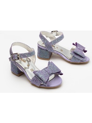 Le Mabelle Lila Bilekten Bağlamalı Fiyonklu Kız Çocuk Topuklu Ayakkabı