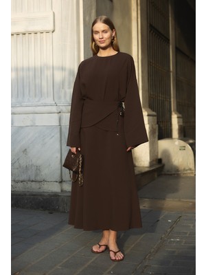 Emnora Aller Detaylı Etek Takım Acı Kahve