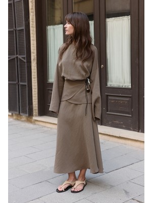 Emnora Aller Detaylı Etek Takım Haki Yeşili