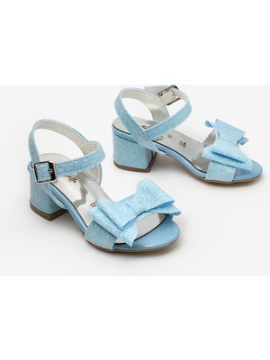 Le Mabelle Mavi Bilekten Bağlamalı Fiyonklu Kız Çocuk Topuklu Ayakkabı