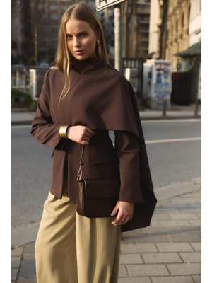 Emnora Pelerin Detaylı Blazer Ceket Acı Kahve