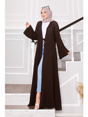 Krd File Detaylı Önü Bağlamalı Triko Hırka Kahve