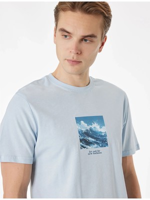 Koton 6SAM10019MK 624 Mavı Erkek Jersey Kısa Kollu T-Shırt