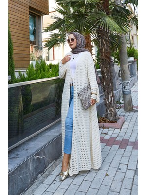 Krd File Detaylı Önü Bağlamalı Triko Hırka Ekru