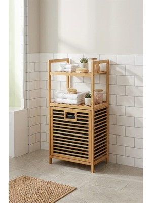 Mien Bambu Dikey Çamaşır Sepeti Raflı Çamaşır Sepeti 40x30x95 Cm - Jw 22190